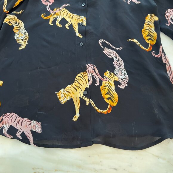 L'AGENCE BLACK MULTI SILK TIGER PRINT SHIIRT SIZE S/P NWOTS! - Picture 14 of 15